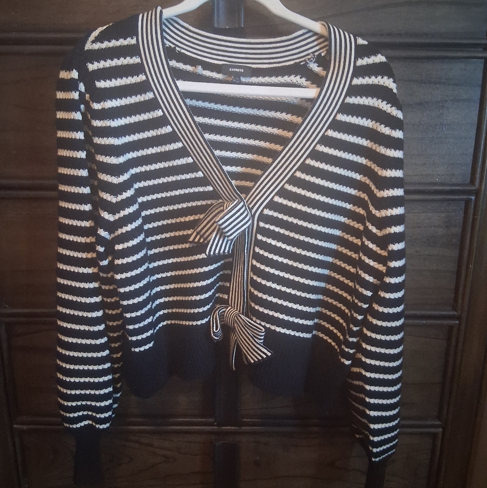 Express Black and White Striped Cardigan